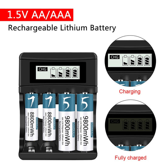 100% Original AA/AAA Battery 1.5V Rechargeable Polymer Lithium-ion Battery 1.5V AA/AAA  Battery with USB charger
