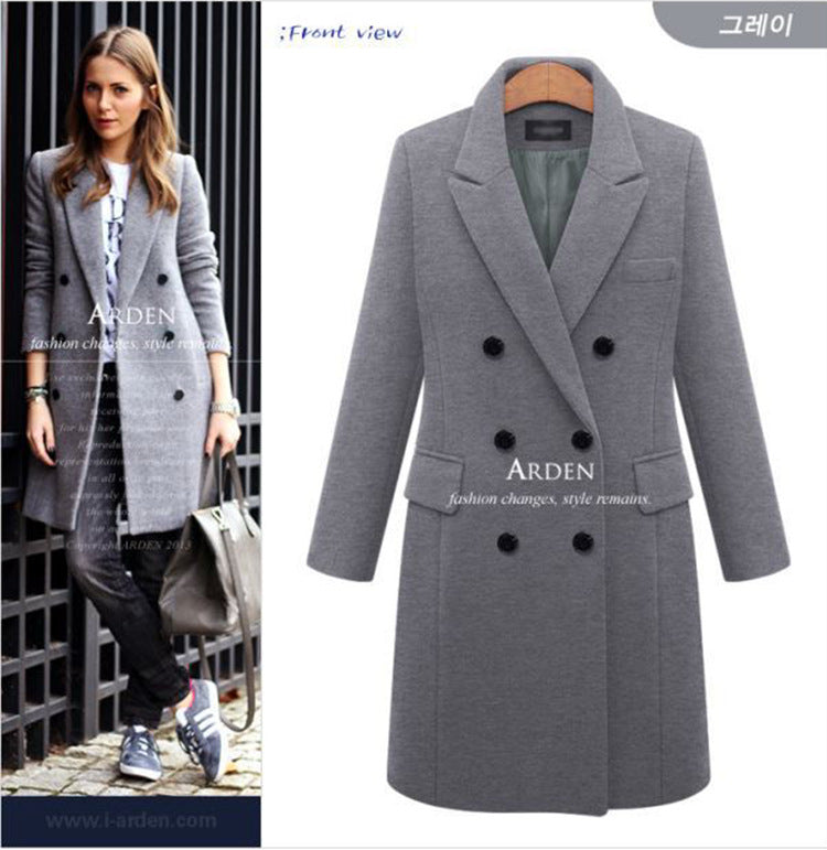 Autumn and winter long big size woolen female coat Amazon double-breasted woolen coat European station a generation