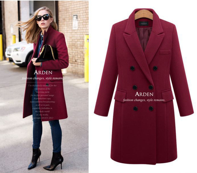 Autumn and winter long big size woolen female coat Amazon double-breasted woolen coat European station a generation