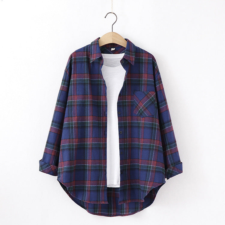 Autumn new ten-color plaid shirt women's long-sleeved loose shirt coat top fashion trend