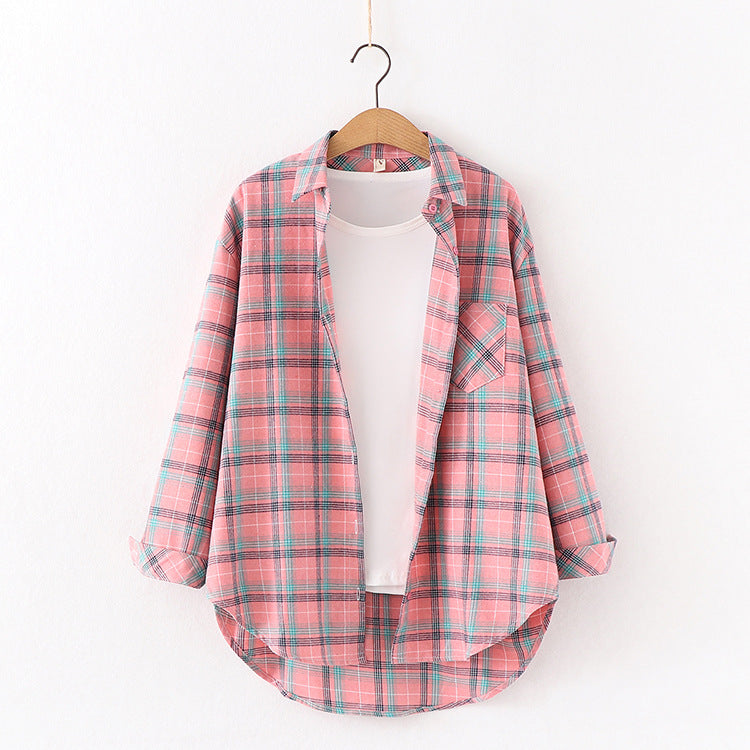 Autumn new ten-color plaid shirt women's long-sleeved loose shirt coat top fashion trend