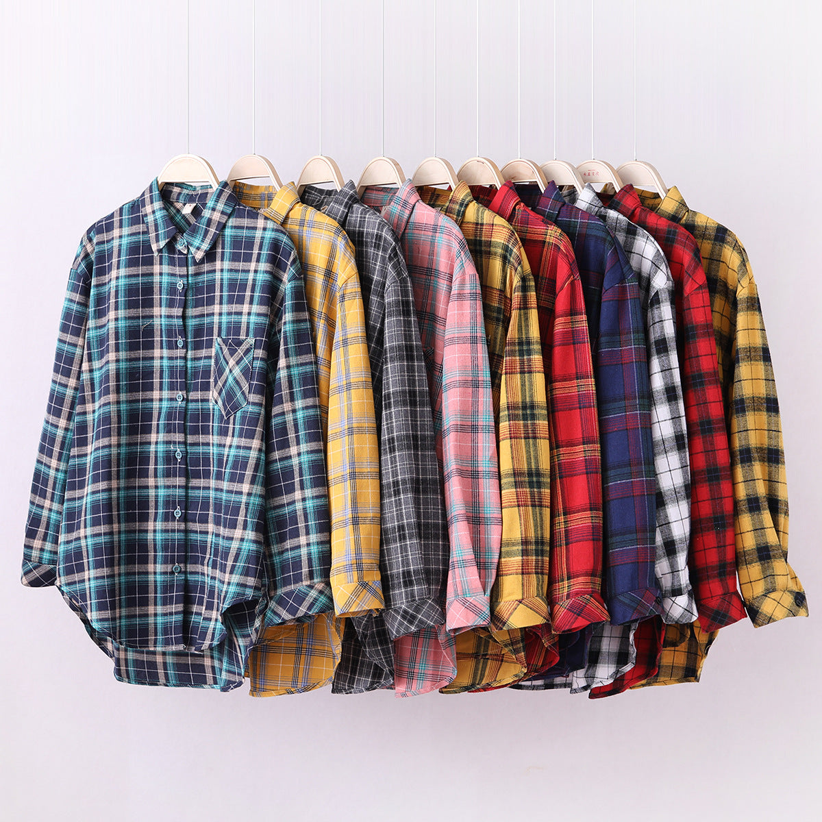 Autumn new ten-color plaid shirt women's long-sleeved loose shirt coat top fashion trend