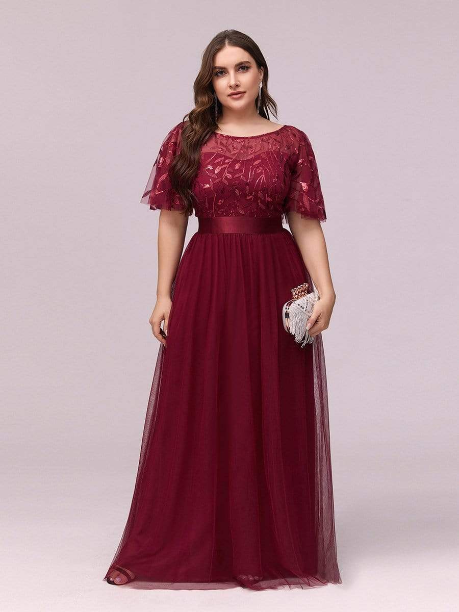 2022 NEW Plus Size Dress  Robe De Soiree Sparkle Evening Dresses Long A-Line O-Neck Short Sleeve LONG Formal Dresses