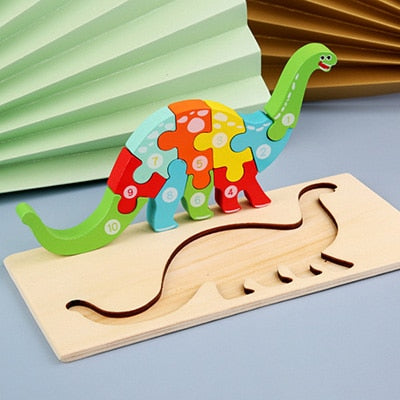 Baby Wooden 3D Puzzles For Kids Toddler Montessori Toys Dinosaur Animal Wood Jigsaw Puzzle Game Educational Toys For Children