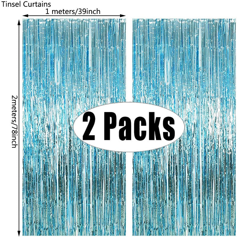 2Pack Party Backdrop Metallic Foil Fringe Tinsel Curtain Adult Kids Birthday Party Wedding Decoration Baby Shower Favor Supplies