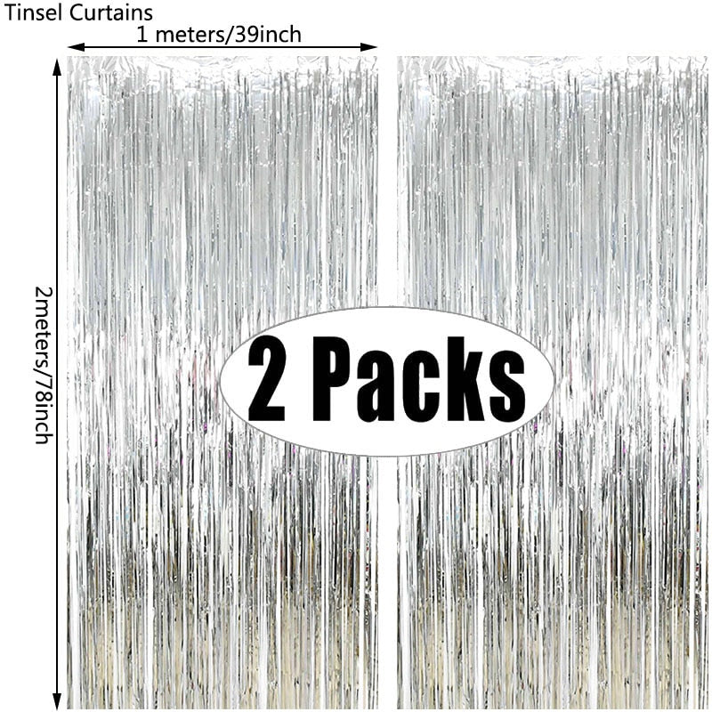 2Pack Party Backdrop Metallic Foil Fringe Tinsel Curtain Adult Kids Birthday Party Wedding Decoration Baby Shower Favor Supplies