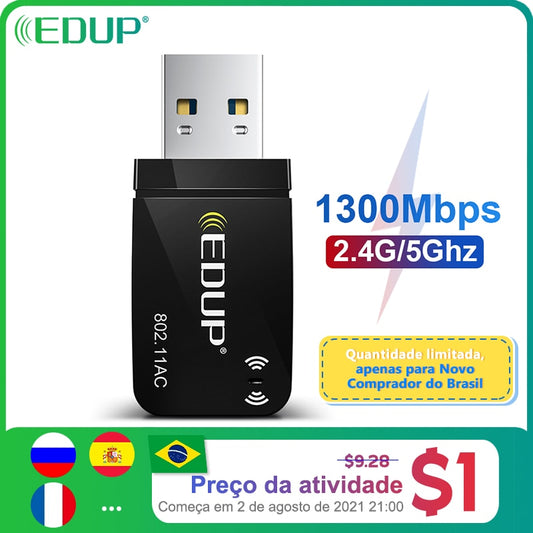 EDUP 300M-1300Mbps Mini USB3.0 Wifi Adapter Wifi Network Card Dual Band 5G/2.4GHz Wireless AC USB Adapter for PC Desktop Laptop