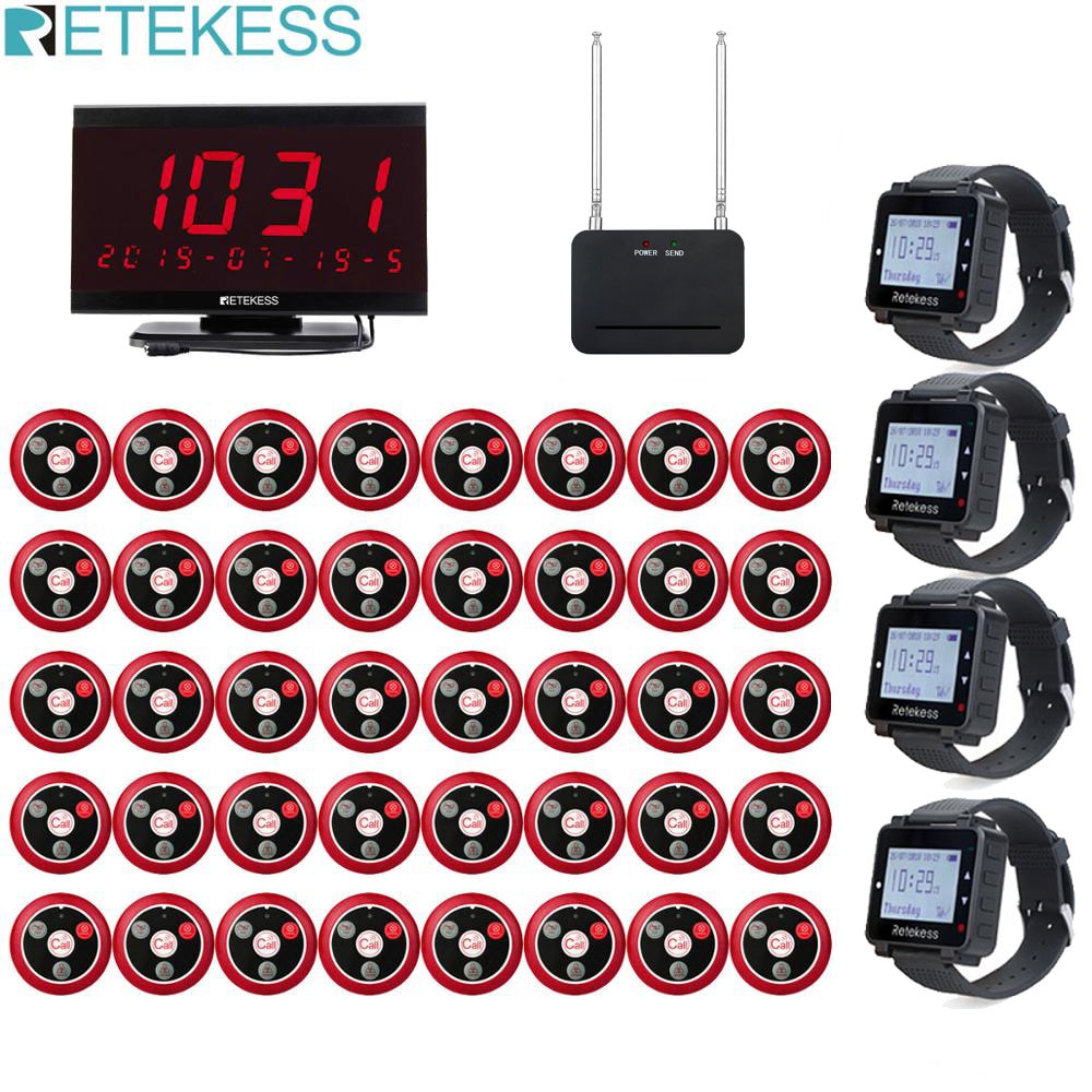 Retekess Wireless Pager Restaurant Calling System Receiver Host + 4 Watch Receiver + Signal Amplifier+ 40 Hookah Call Buttons