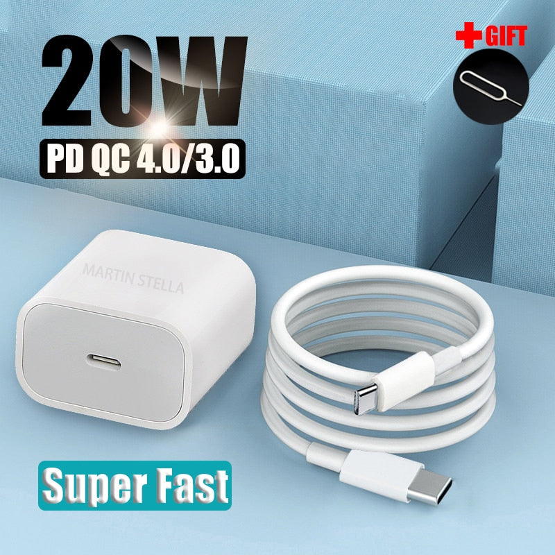 20w 18w Pd Usb C Charger For Iphone 13 12 Pro Max 11 14 Xs Xr Mini Fast Charger Type C Qc 3.0 Quick Charging Cable Phone Charger