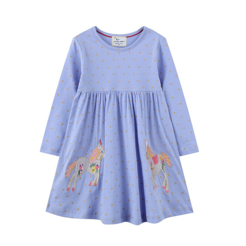 Cat Applique Girls Dresses Cotton Princess Long Sleeve Baby Dress Animals Children Costume Party Cute Girls Dresses