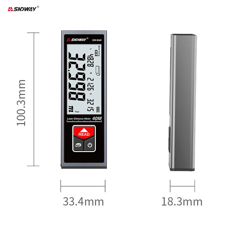 SNDWAY Mini Laser Distance Meter Rechargeable Rangefinder 40M 50M 60M Range Finder Electronic Roulette Trena Tape Measure Tester