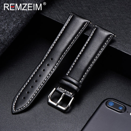 REMZEIM Calfskin Leather Watchband Soft Material Watch Band Wrist Strap 18mm 20mm 22mm 24mm With Silver Stainless Steel Buckle