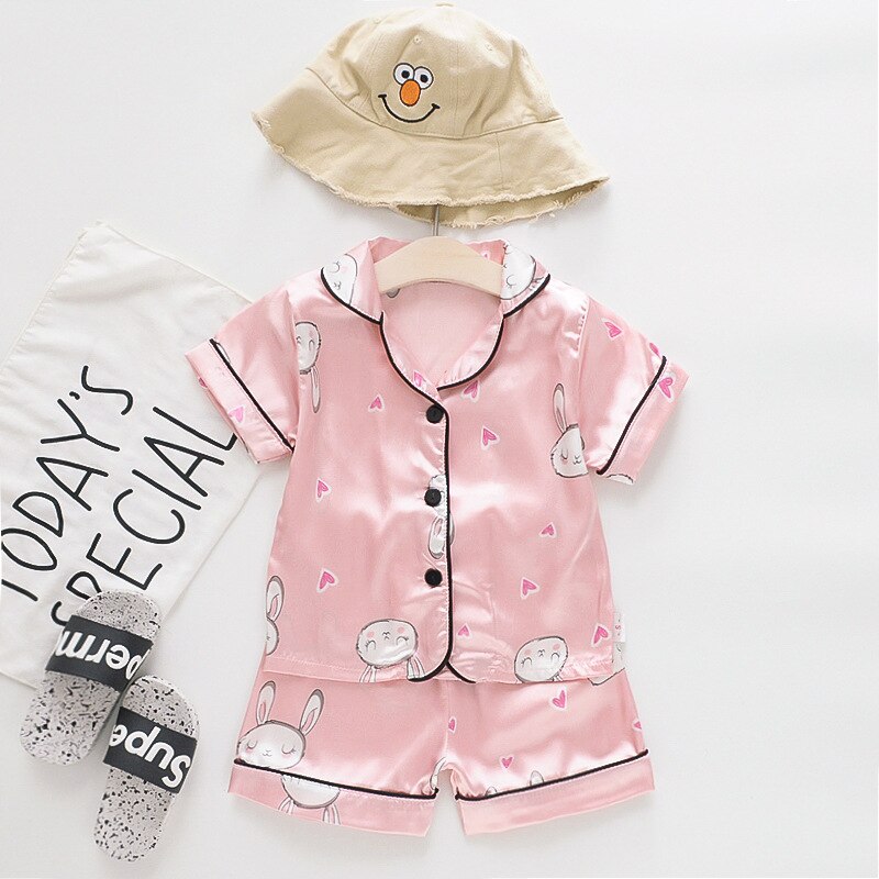 Summer Children's Pajamas Set Baby Boy Girl Clothes Casual Short Sleeve Sleepwear Set Kids Tops+Pants Clothing Sets