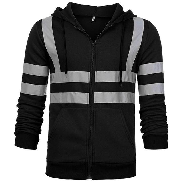 Safety Reflective Sweatshirt Men Winter Zipper Sweatshirts Hoodie Men Hoody Sweatshirts Male Black Hoodies For Men Workwear Safety Clothing