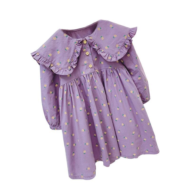 2022  Spring Autumn Baby Girl's Cute Floral Print Dress Children Fashion Party Dress Kids Infant Clothes