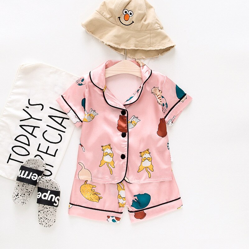 Summer Children's Pajamas Set Baby Boy Girl Clothes Casual Short Sleeve Sleepwear Set Kids Tops+Pants Clothing Sets