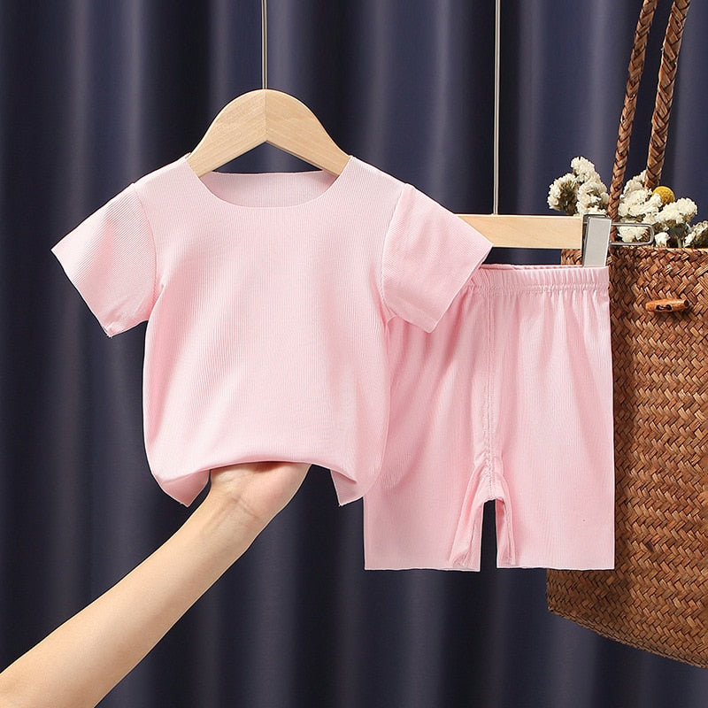 Children Clothing Sets T-Shirt+Shorts Sets Ice Silk Fabric Short Sleeve T-Shirt For Boys Girls Kids Summer Clothes Girls Outfit