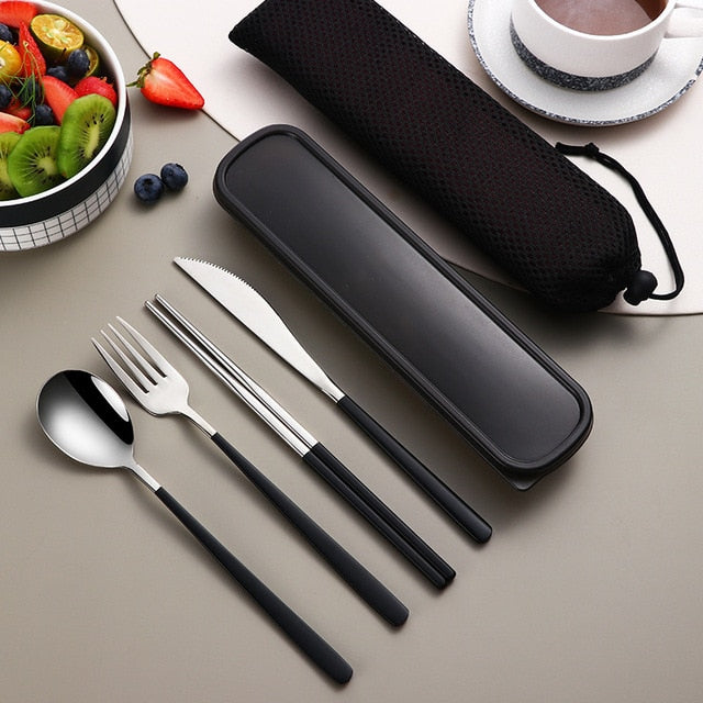 304 Tableware Set Portable Cutlery Set Dinnerware Set High Quality Stainless Steel Knife Fork Spoon Travel Flatware With Box