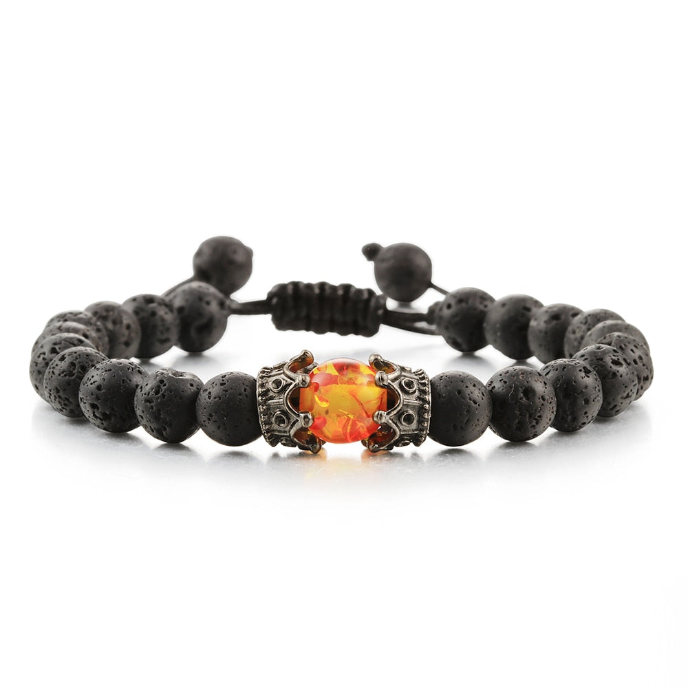 Black Lava Stone Crown Charm Tiger Eye Beads Bracelet For Men Women Braided Bracelets Handmade Adjustable Jewelry Pulseira