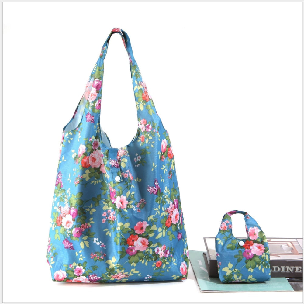 Large Eco-Friendly Shopping bag foldable polyester bag environmmental grocery bags folding Pocket Tote Portable Shoulder Handbag