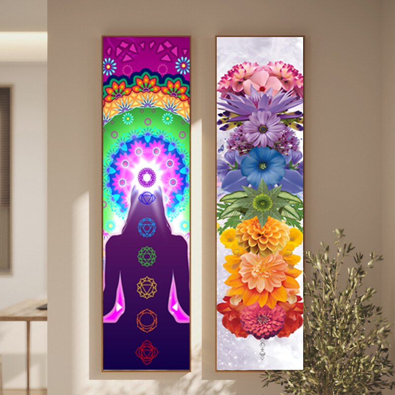 Wangart Bohemian Seven Chakras canvas Paintings Multicolor Planet Butterfly Flower Home Decoration  Painting