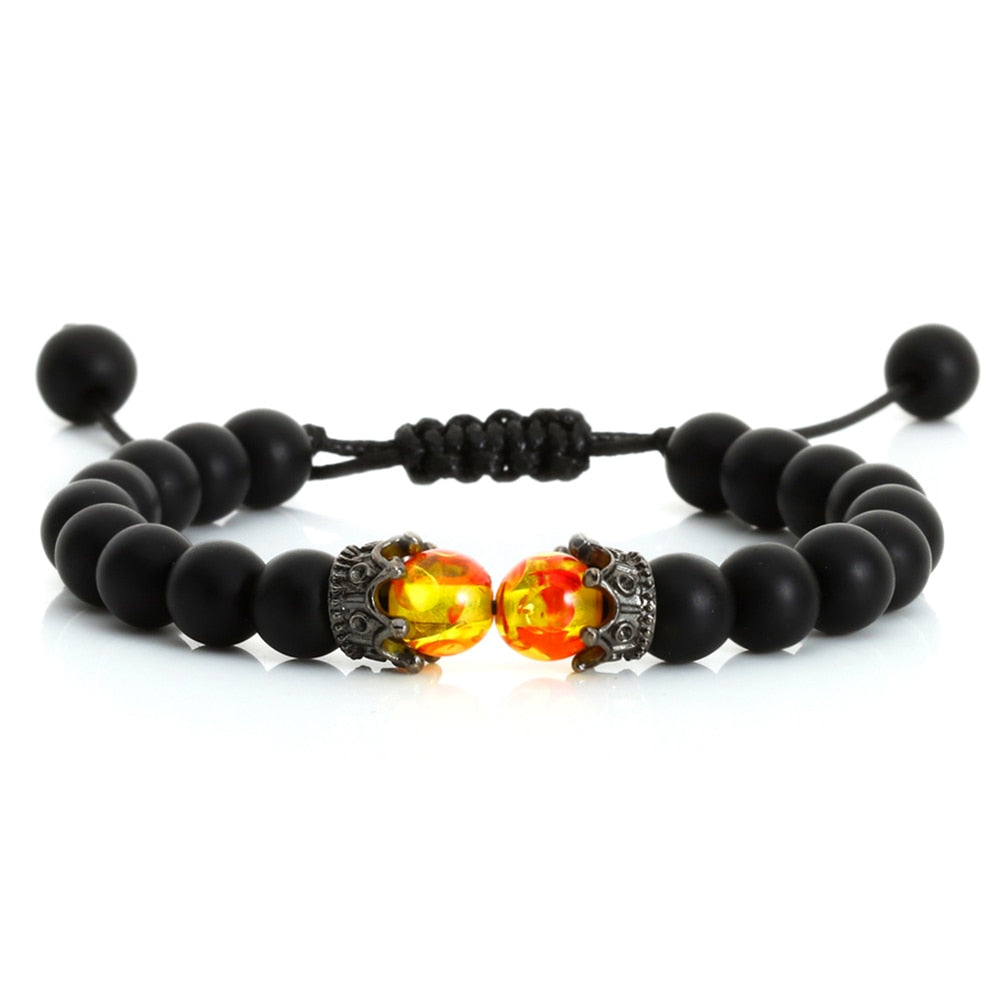 Black Lava Stone Crown Charm Tiger Eye Beads Bracelet For Men Women Braided Bracelets Handmade Adjustable Jewelry Pulseira