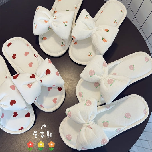 Cartoon Women Bowknot Slippers Spring Autumn Plush Slippers Comfortable Home Slippers Soft Women Indoor Slippers Non-slip Shoes