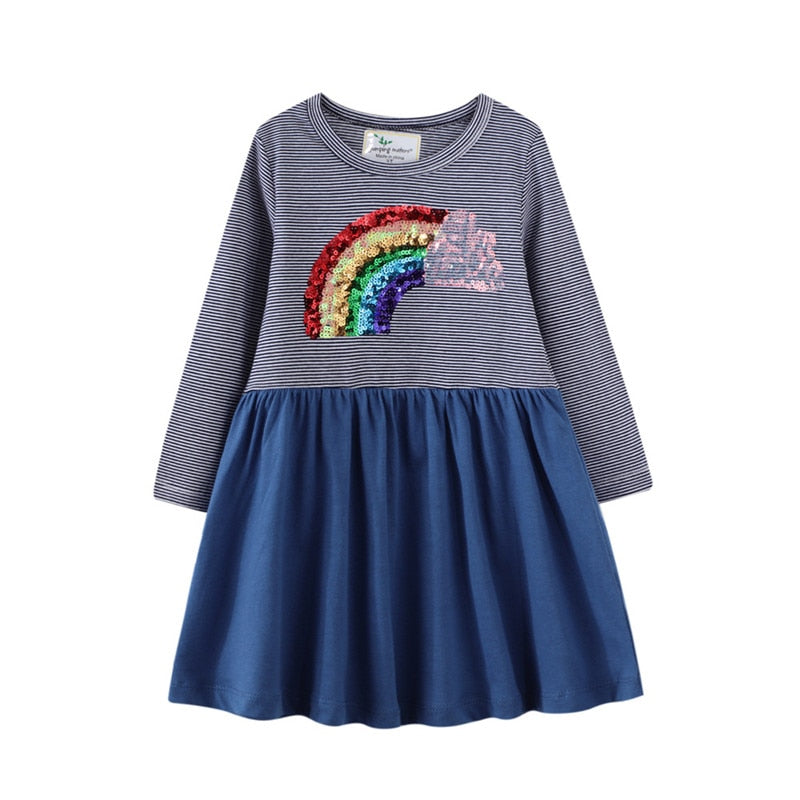 Cat Applique Girls Dresses Cotton Princess Long Sleeve Baby Dress Animals Children Costume Party Cute Girls Dresses