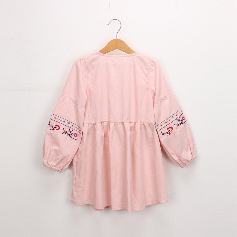 Spring And Autumn Girls' Dress European American Long-Sleeved Embroidery Sweet Princess Dress Baby Kids Children'S Clothing