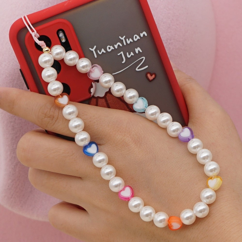 Shinus Heishi Disc Beads Crystal Chain For Phone Mobile Phone Lanyard Smile Cell Phone Chains 2021 LOVE Letter String Wristband