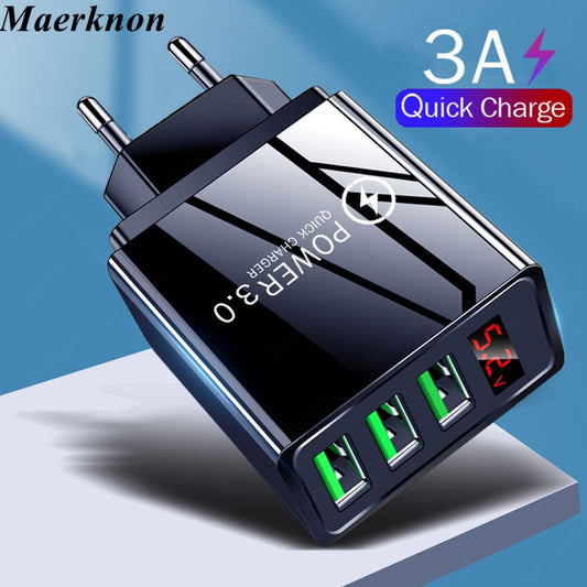 Quick charge 3.0 USB Charger for iPhone 12 pro 11 Xiaomi Samsung Huawei 5V 3A Digital Display Fast Charging Wall Phone Charger