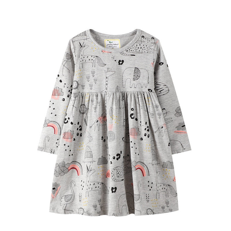 Cat Applique Girls Dresses Cotton Princess Long Sleeve Baby Dress Animals Children Costume Party Cute Girls Dresses