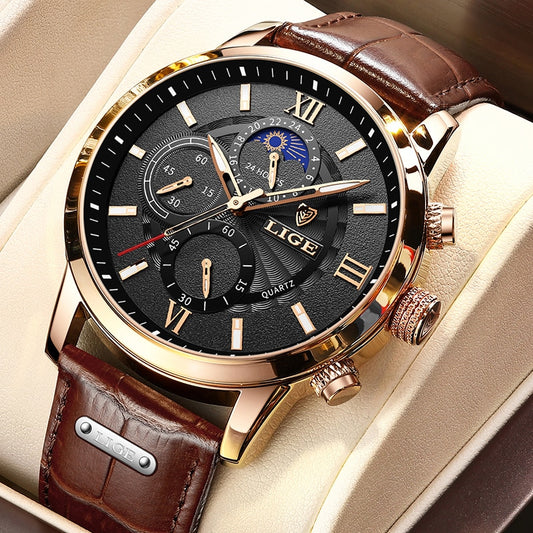 2022 LIGE Men's Watches Top Brand Luxury Men Wrist Watch Leather Quartz Watch Sports Waterproof Male Clock Relogio Masculino+Box