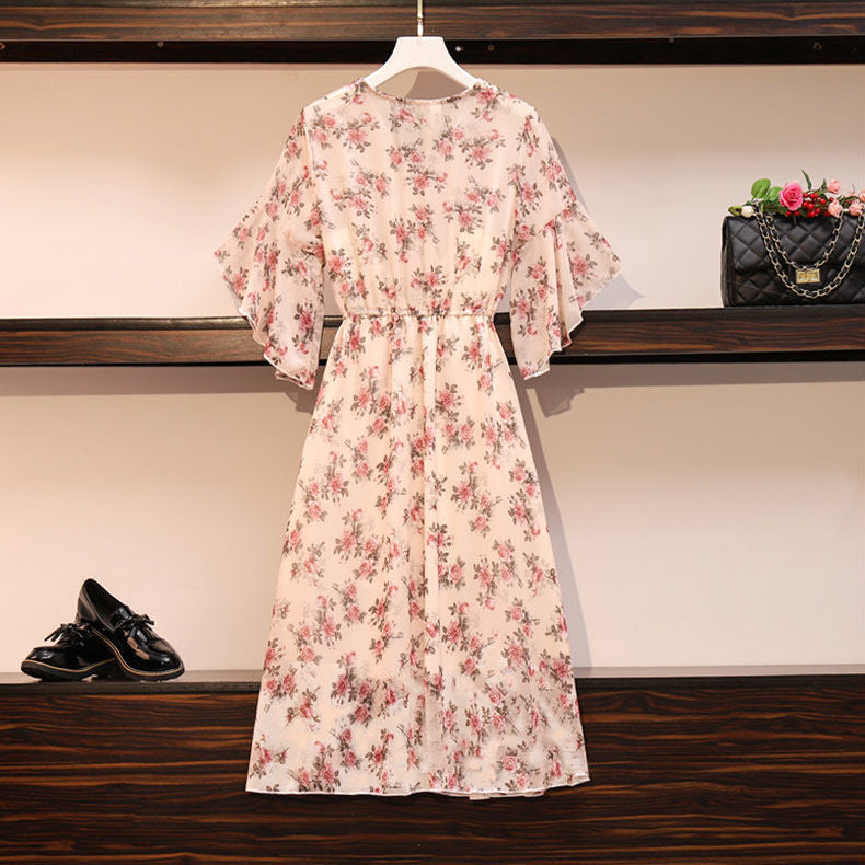 Casual Elegant Floral Loose Black Chiffon Women's Dresses Korean Midi Tunics Summer Light Dress Aesthetic Fashion Vintage Thin