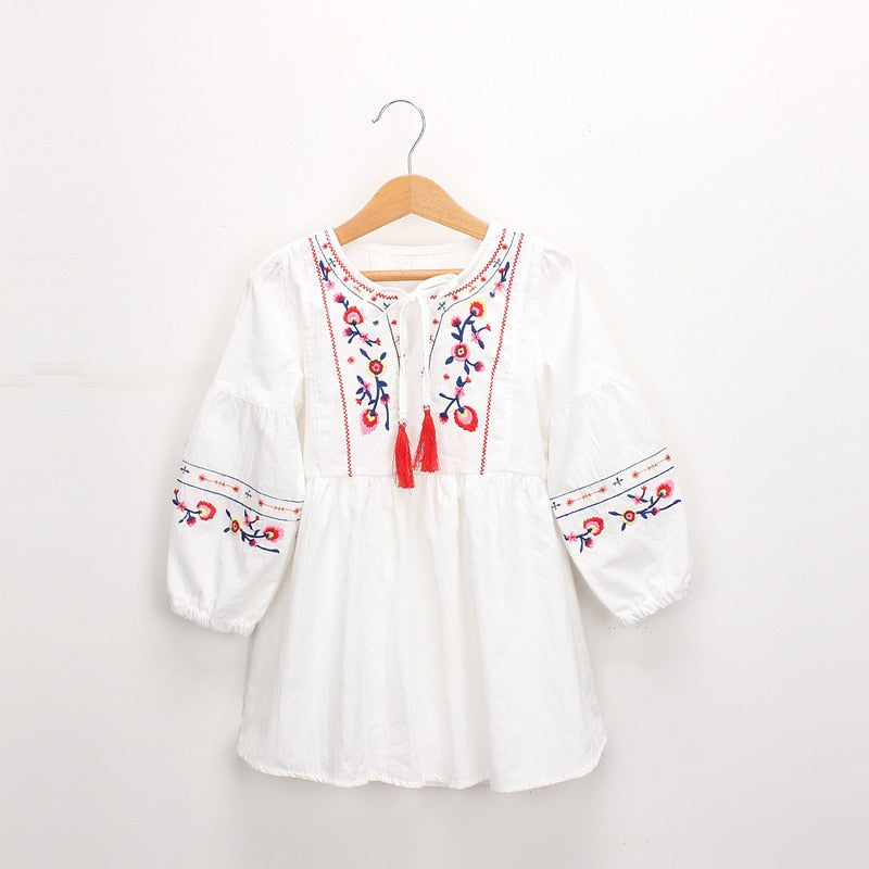 Spring And Autumn Girls' Dress European American Long-Sleeved Embroidery Sweet Princess Dress Baby Kids Children'S Clothing