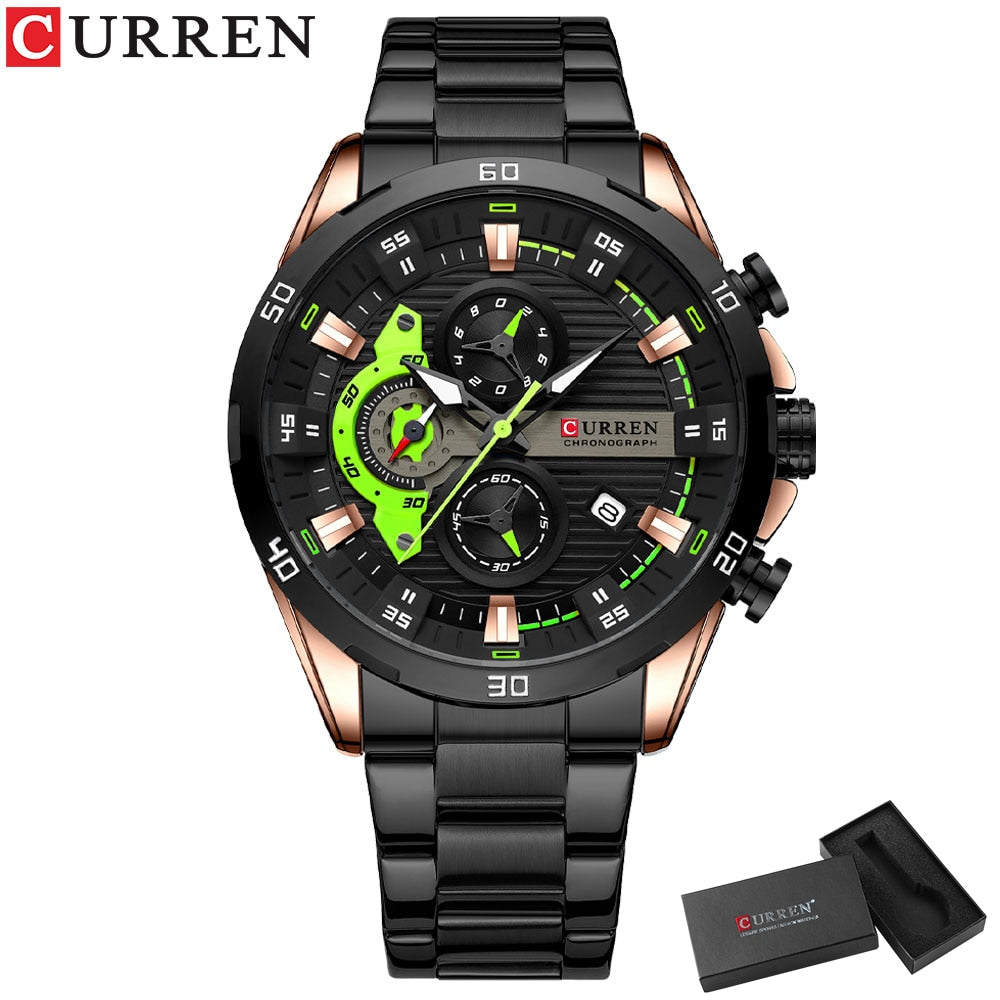 CURREN Stainless Steel Watches for Mens Creative Fashion Luminous Dial with Chronograph Clock Male Casual Wristwatches