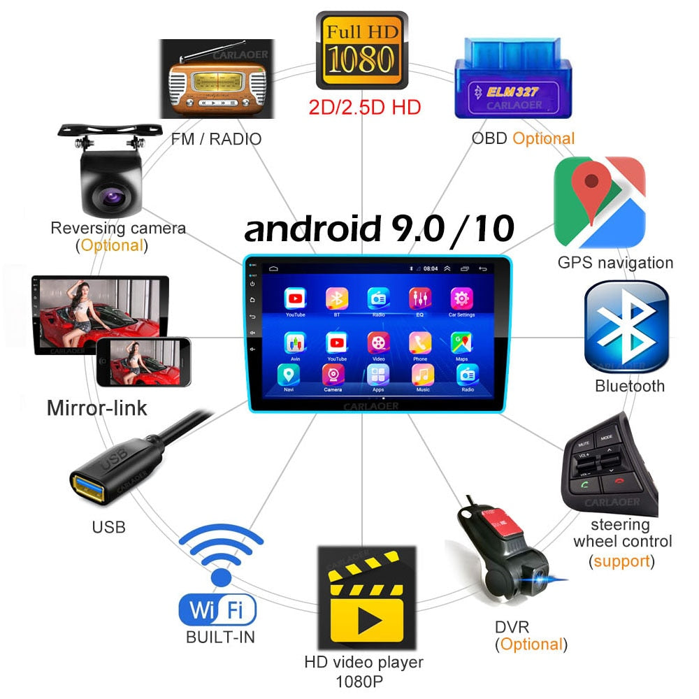 2 Din Android 7 9 10 Inch Car Multimedia Video Player Universal 2DIN Stereo Radio GPS For Volkswagen Nissan Hyundai Kia Toyota