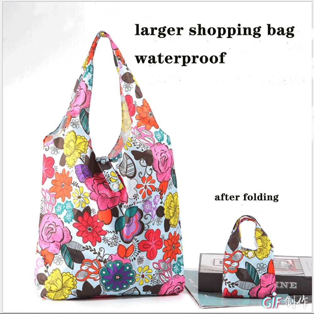 Large Eco-Friendly Shopping bag foldable polyester bag environmmental grocery bags folding Pocket Tote Portable Shoulder Handbag