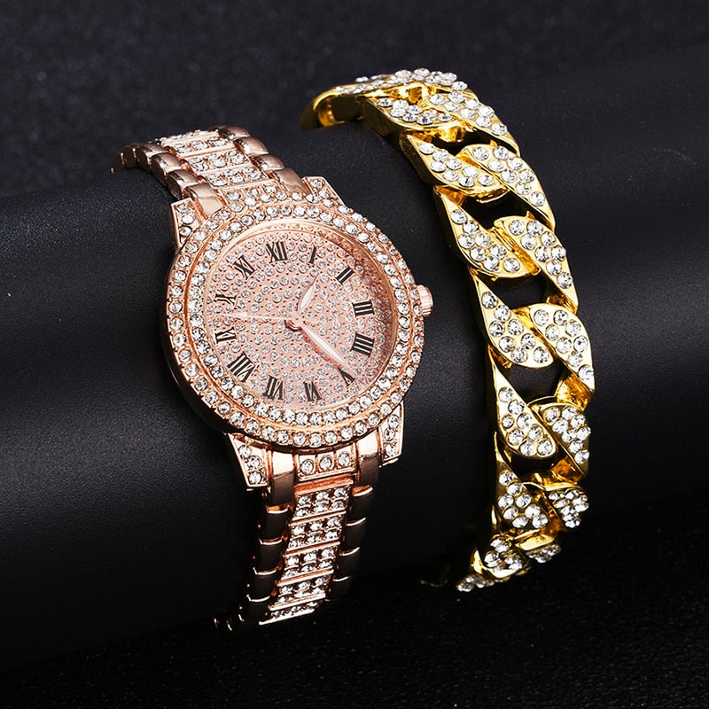 Diamond Women Watches Gold Watch Ladies Wrist Watches Luxury Brand Rhinestone Women's Bracelet Watches Female Relogio Feminino