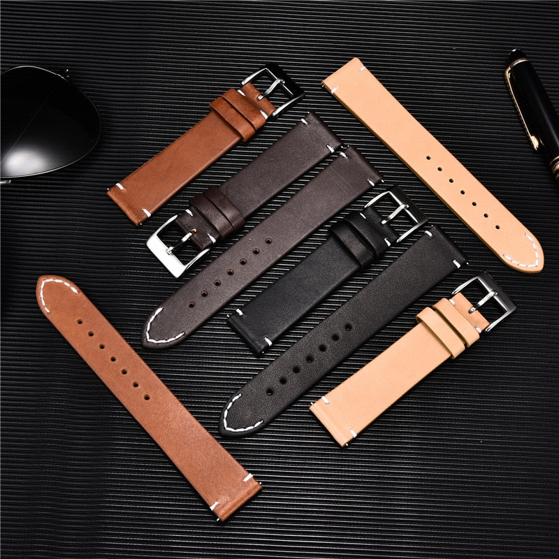 Quick Release Leather Watchbands 18mm 20mm 22m 24mm Casual Belt Smart Watch Strap Soft Matte Bracelet Wrist Watch Band