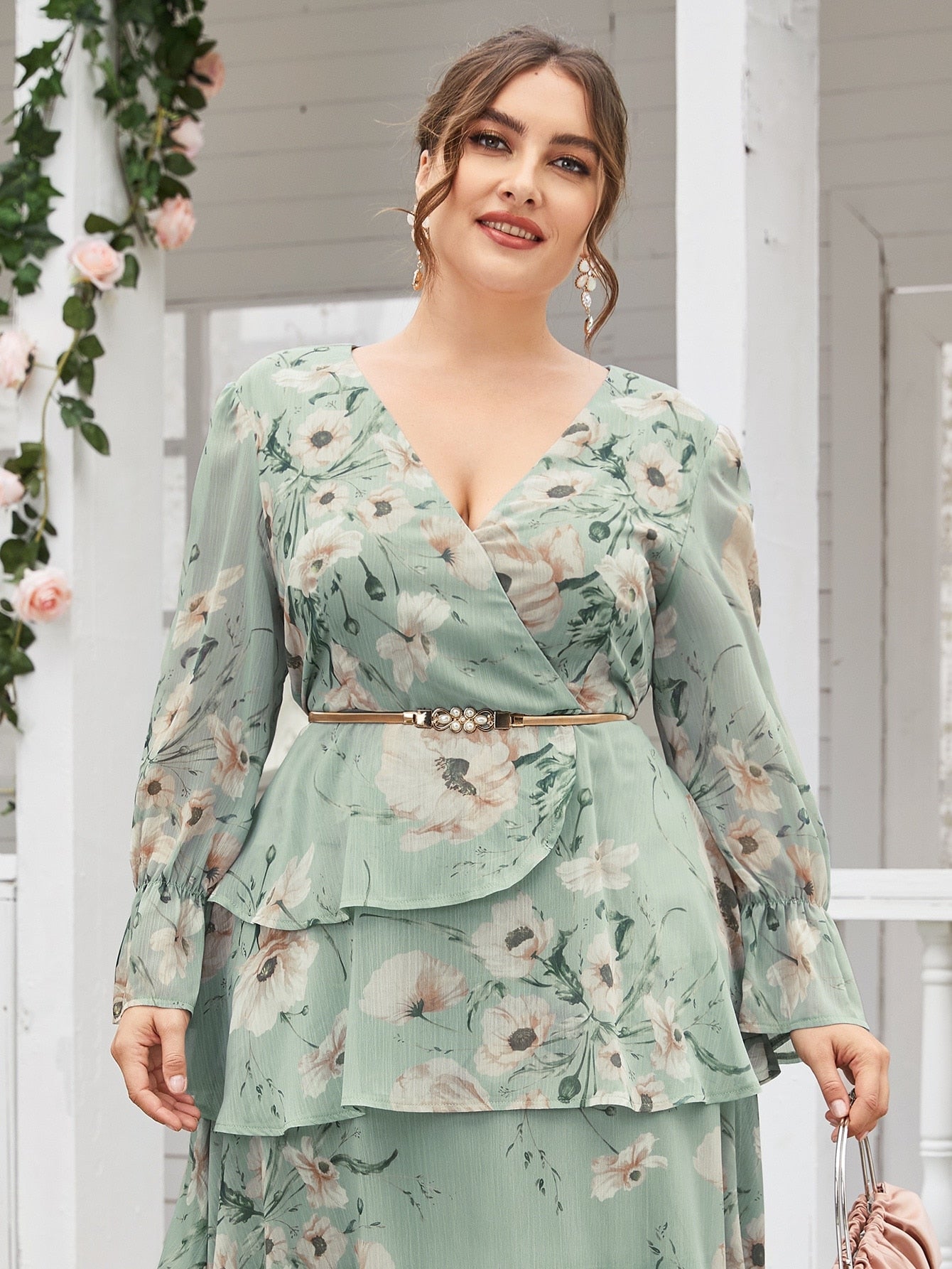 TOLEEN Women Large Plus Size Maxi Dresses 2022 Spring Green Casual Chic Elegant Long Sleeve Floral Party Evening Female Clothing