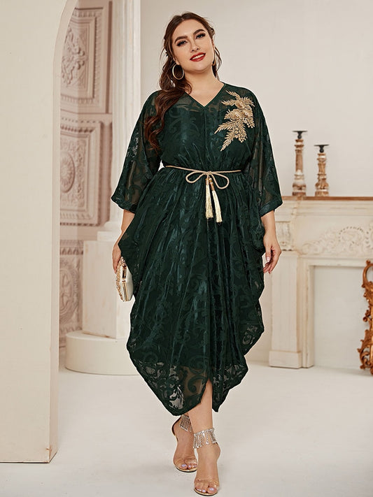 TOLEEN Women's Plus Size Midi Dresses 2022 Spring Green Belt Large Luxury Elegant Muslim Evening Party Wedding Festival Clothing