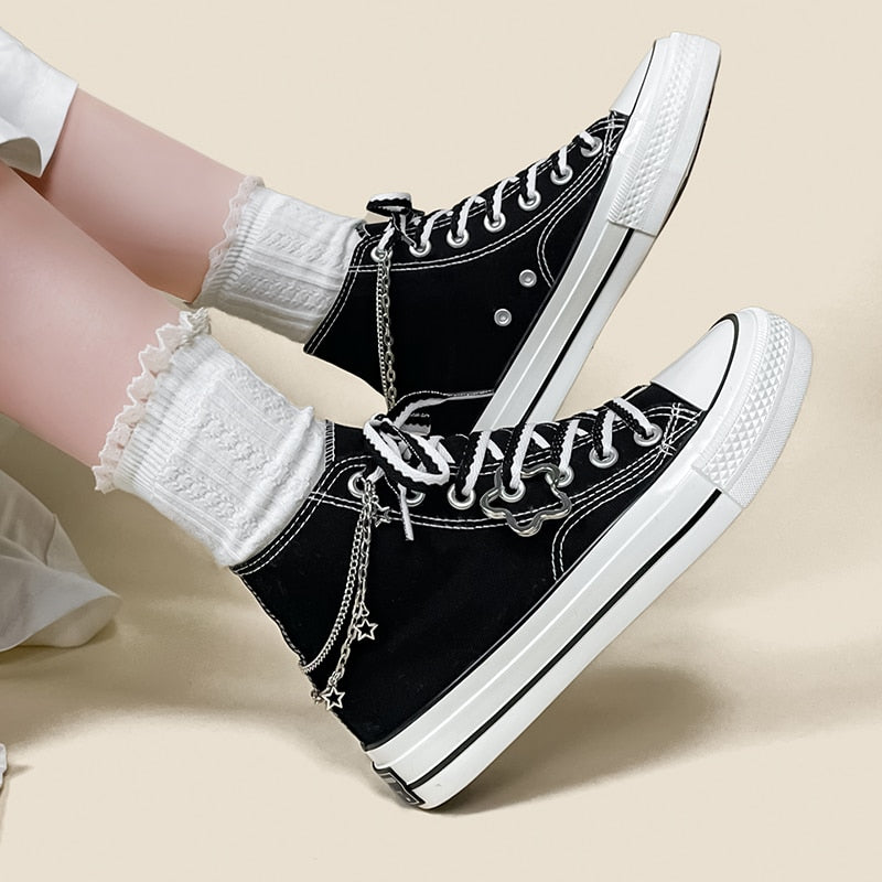 Amy and Michael New Original Designers Women Sneakers Fashion High Top Casual Flat Canvas Shoes Students Vulcanize Plimsolls