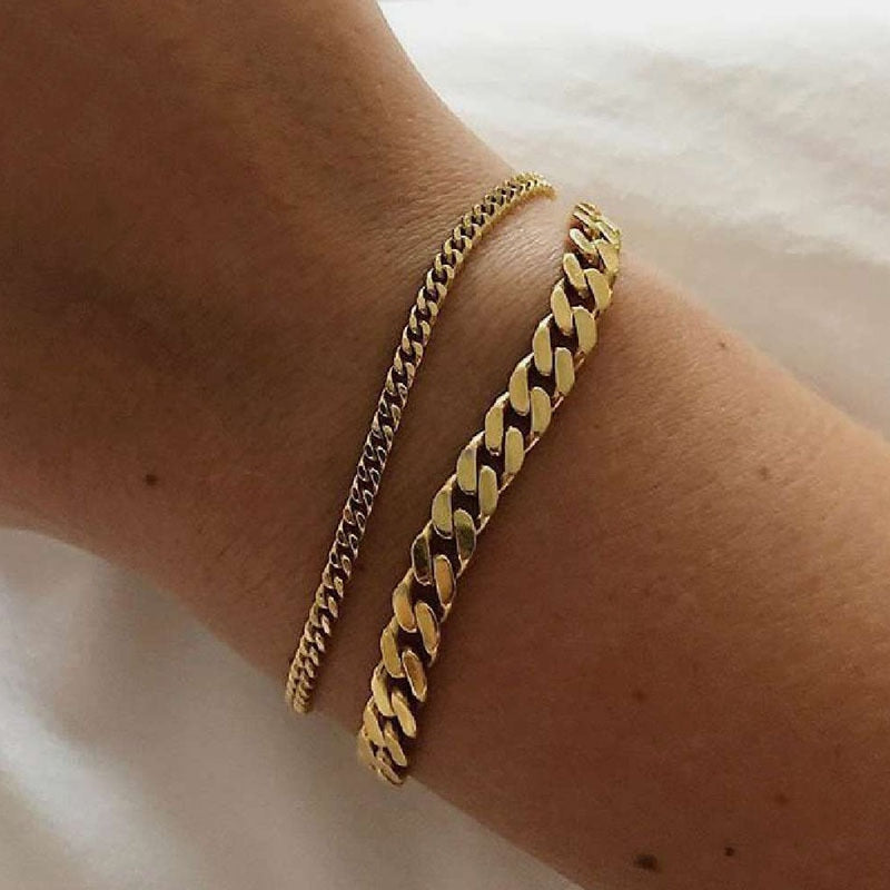 Color last 1-2 Years Miniamlist Gold Jewelry Street Style Stainless Steel 316L 18k Gold Plated Cuban Chain Bracelets For Women