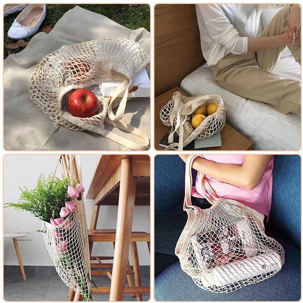 Reusable Fruit Vegetable Bag Washable Cotton Mesh Grocery Bags Cotton String Bags Net Shopping Bags Mesh Bags for Fruit Storage