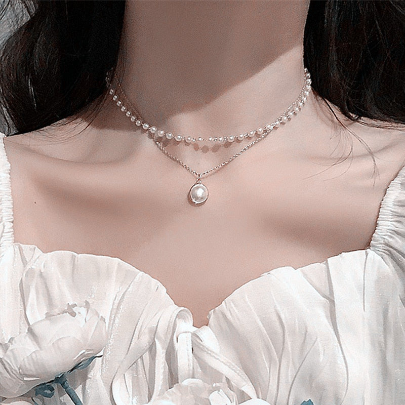 New Beads Women's Neck Chain Kpop Pearl Choker Necklace Gold Color Goth Chocker Jewelry On The Neck Pendant 2021 Collar For Girl