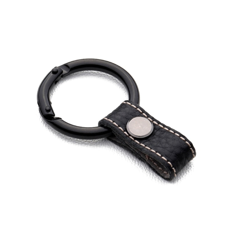 1pc Universal Car Metal Keyring Car Key Holder With Genuine Leather Lanyard Fashionable Keychain Keyring