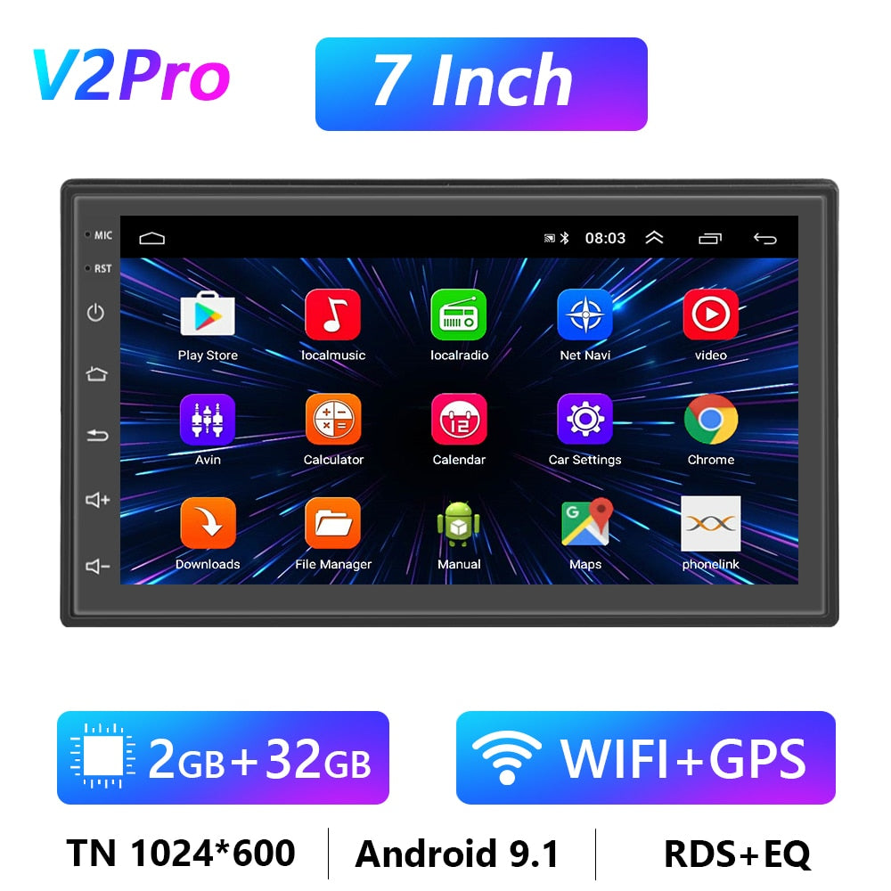 Podofo 8G 128G Car Radio GPS 2 din Android 10.0 Auto Carplay Universal 7" For Volkswagen Nissan Hyundai Toyota Multimedia Player