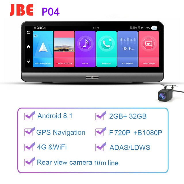 8 Inch  IPS Car DVR Camera GPS 4G Android 8.1 ADAS FHD 1080P Dash Cam Dual Lens Car Video Recorder Night Vision 24H Park