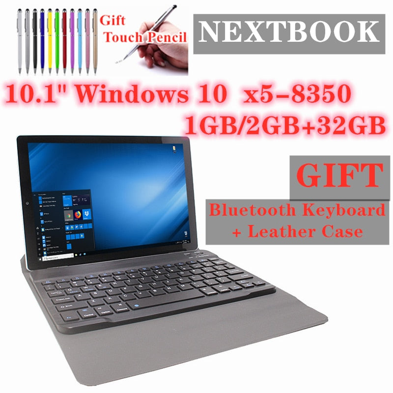 Windows 10 NX16A 10.1inch Nextbook With Bluetooth Keyboard Case Quad Core 1/2GB RAM 32GB ROM 1280*800 IPS Dual Cameras Tablet PC